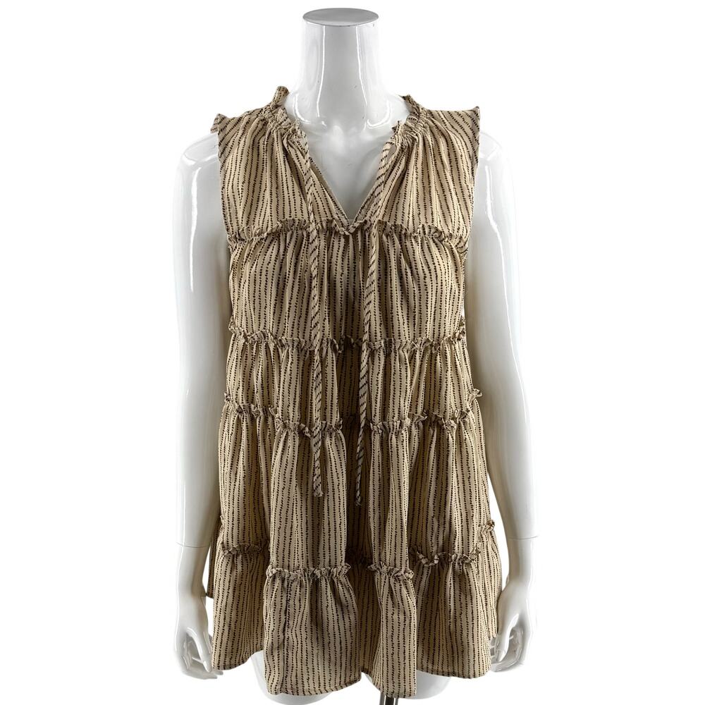 Heimish Womens Tunic Top Size Small Beige Brown Tiered Boho Sleeveless Blouse